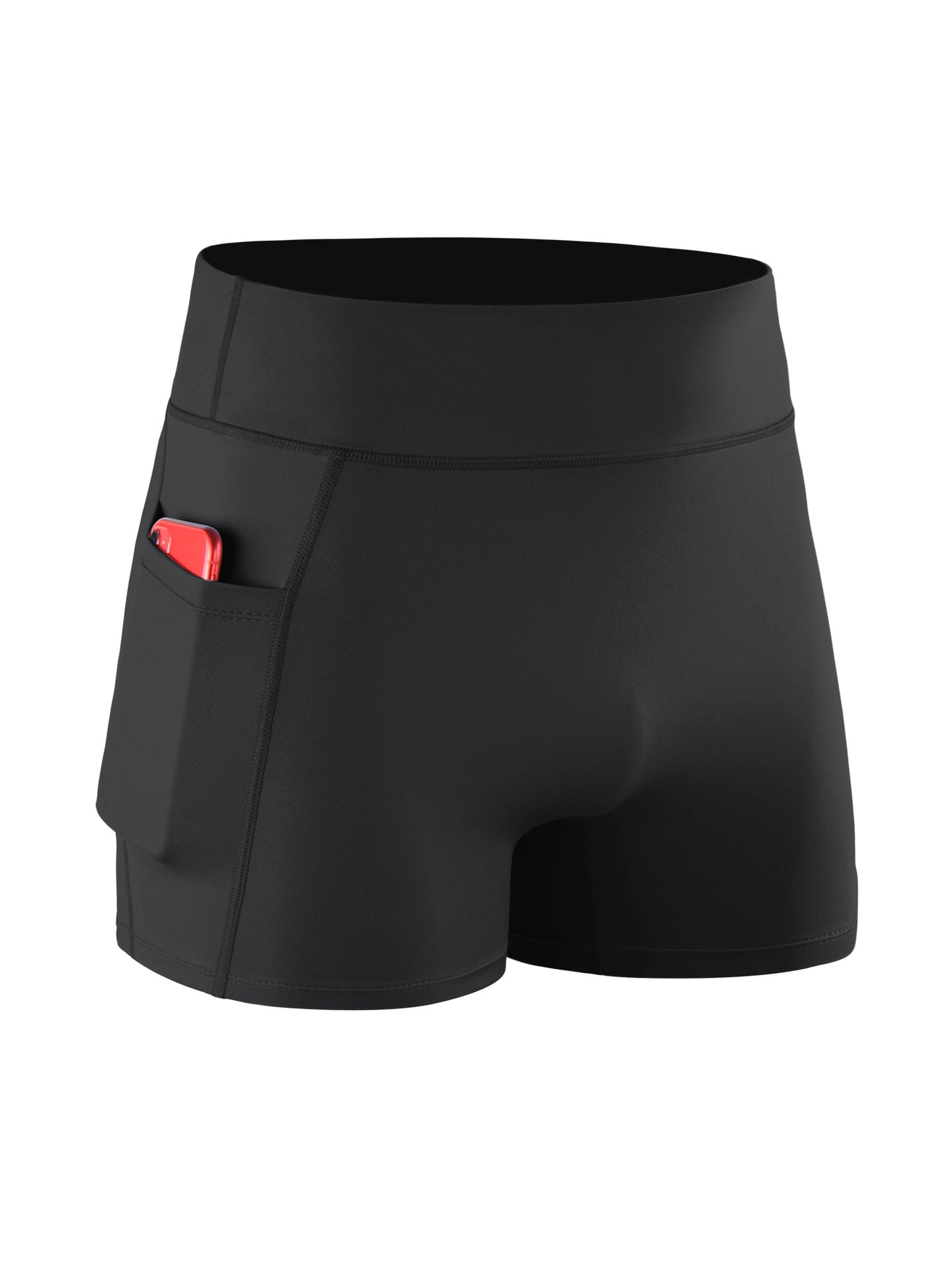 High waist fitness shorts men's sports tights pocket Breathable High elastic compression leggings running fitness three pants