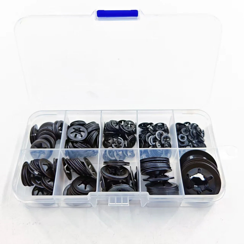 350pcs/box M2.5-M10 External Circlip Self-Locking Retaining Clip Push On Shaft Bearing Snap Ring Washer Kit Set Black 65mn Steel