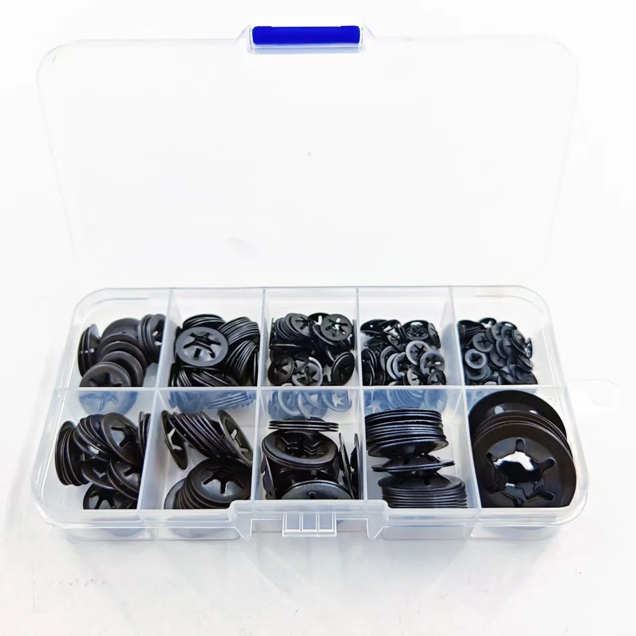 350pcs/box M2.5-M10 External Circlip Self-Locking Retaining Clip Push On Shaft Bearing Snap Ring Washer Kit Set Black 65mn Steel